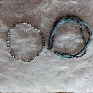 Elegant Beaded Bracelet Set - Silver and Blue Bundle Of 2